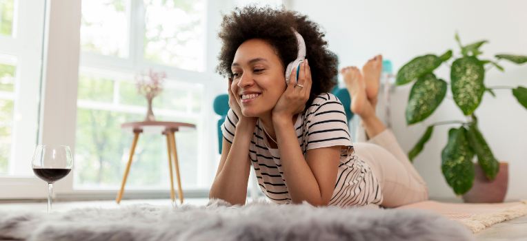 happy woman listening to music