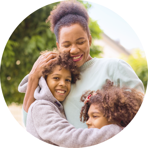 happy mom with kids
